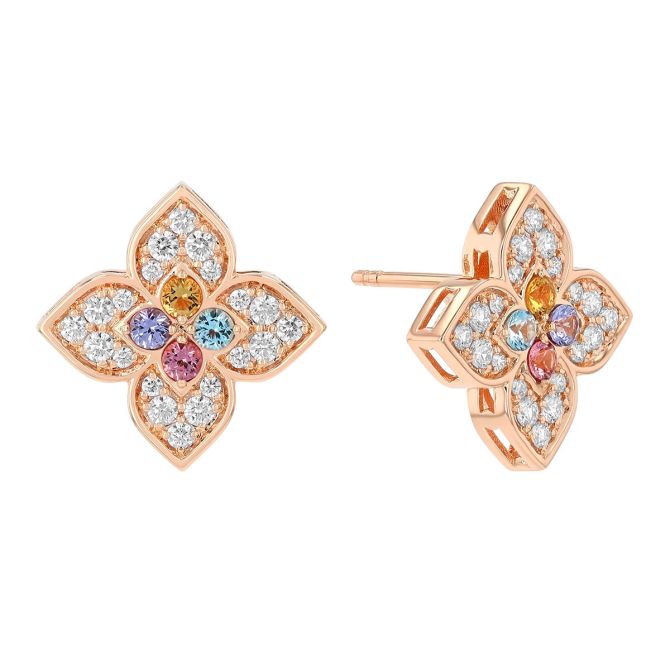 Roberto Coin Venetian Princess Carnival Multi Gemstone & Diamond Stud Earrings in Rose Gold