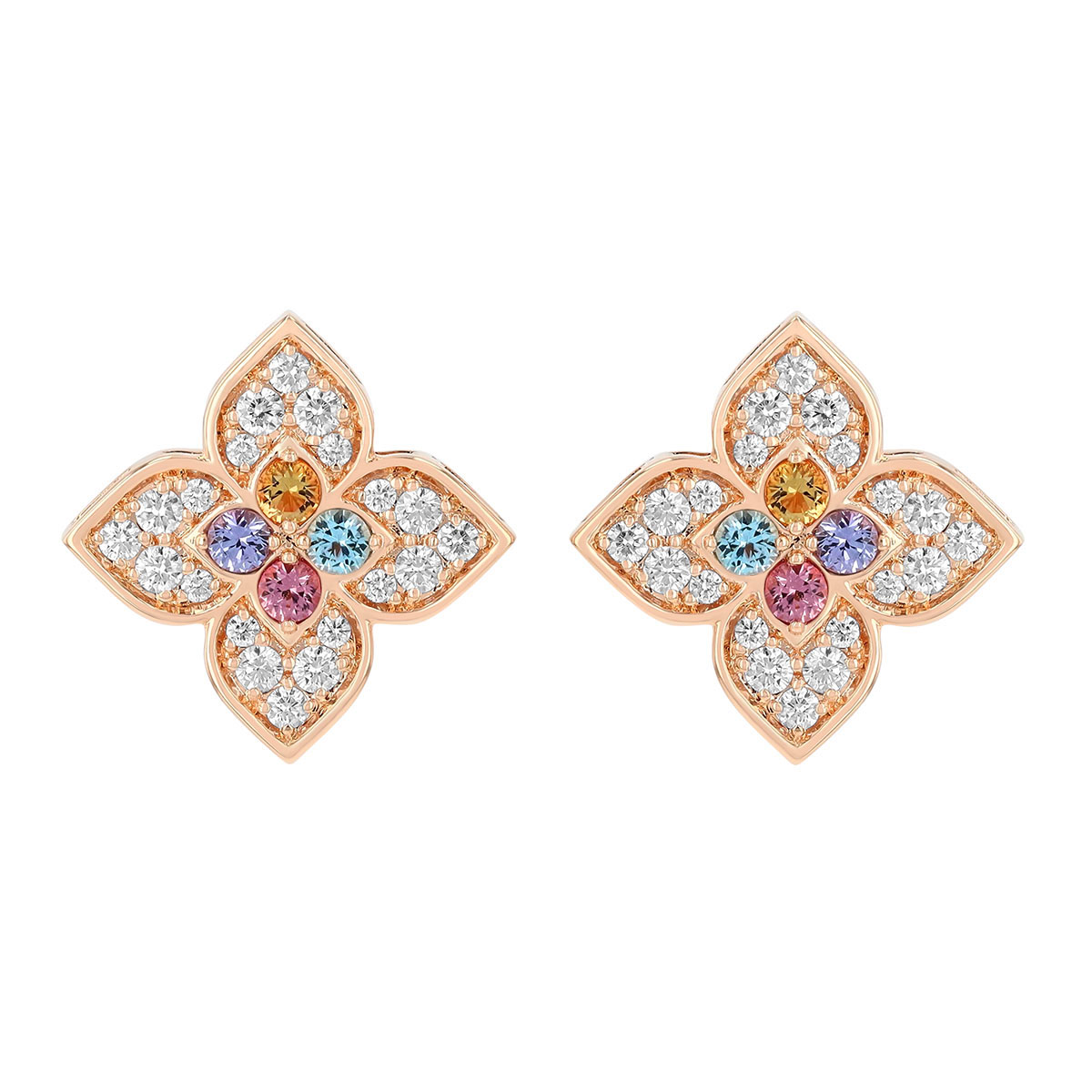 Roberto Coin Venetian Princess Carnival Multi Gemstone & Diamond Stud Earrings in Rose Gold