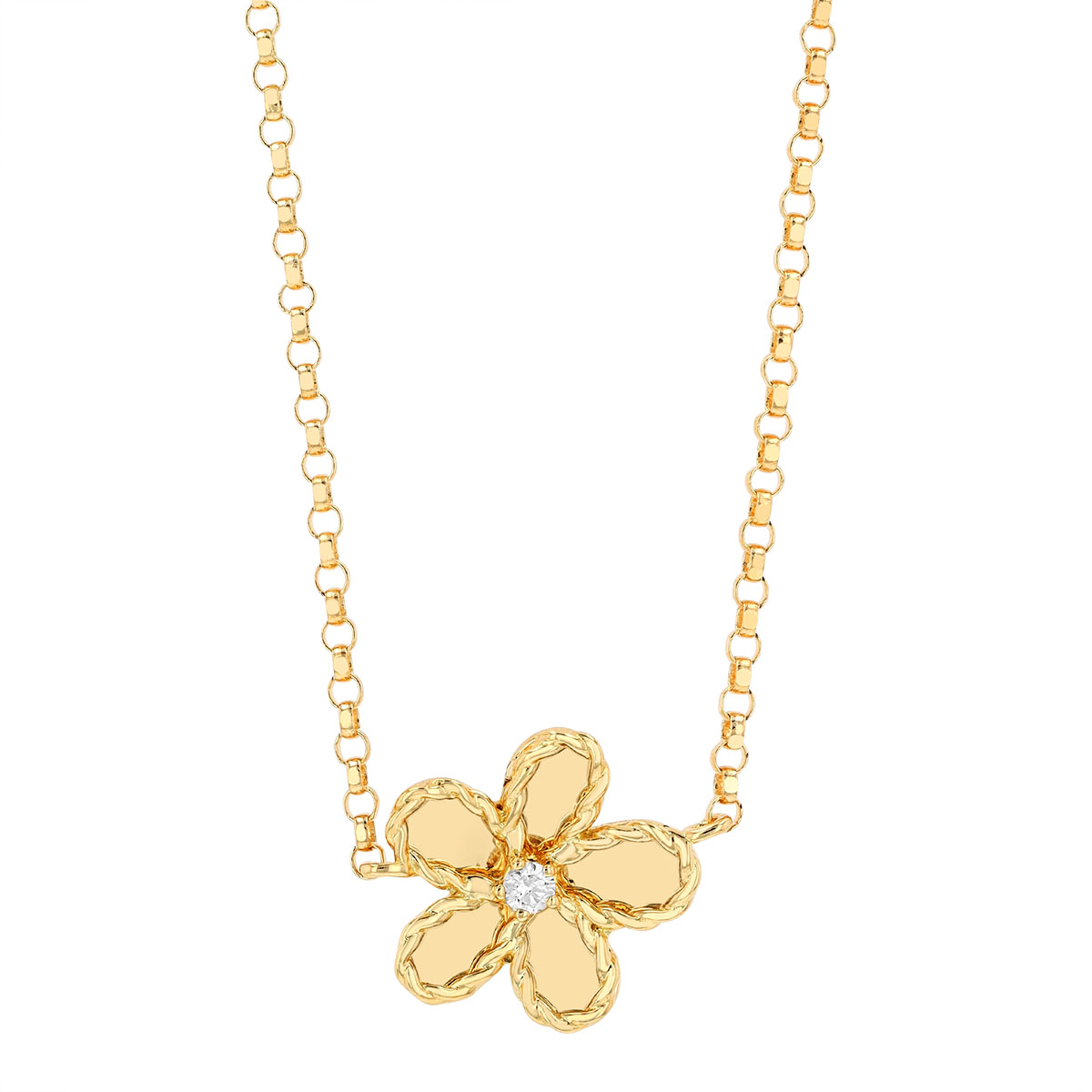 Roberto Coin Yellow Gold Flower Pendant with Single Diamond, 18