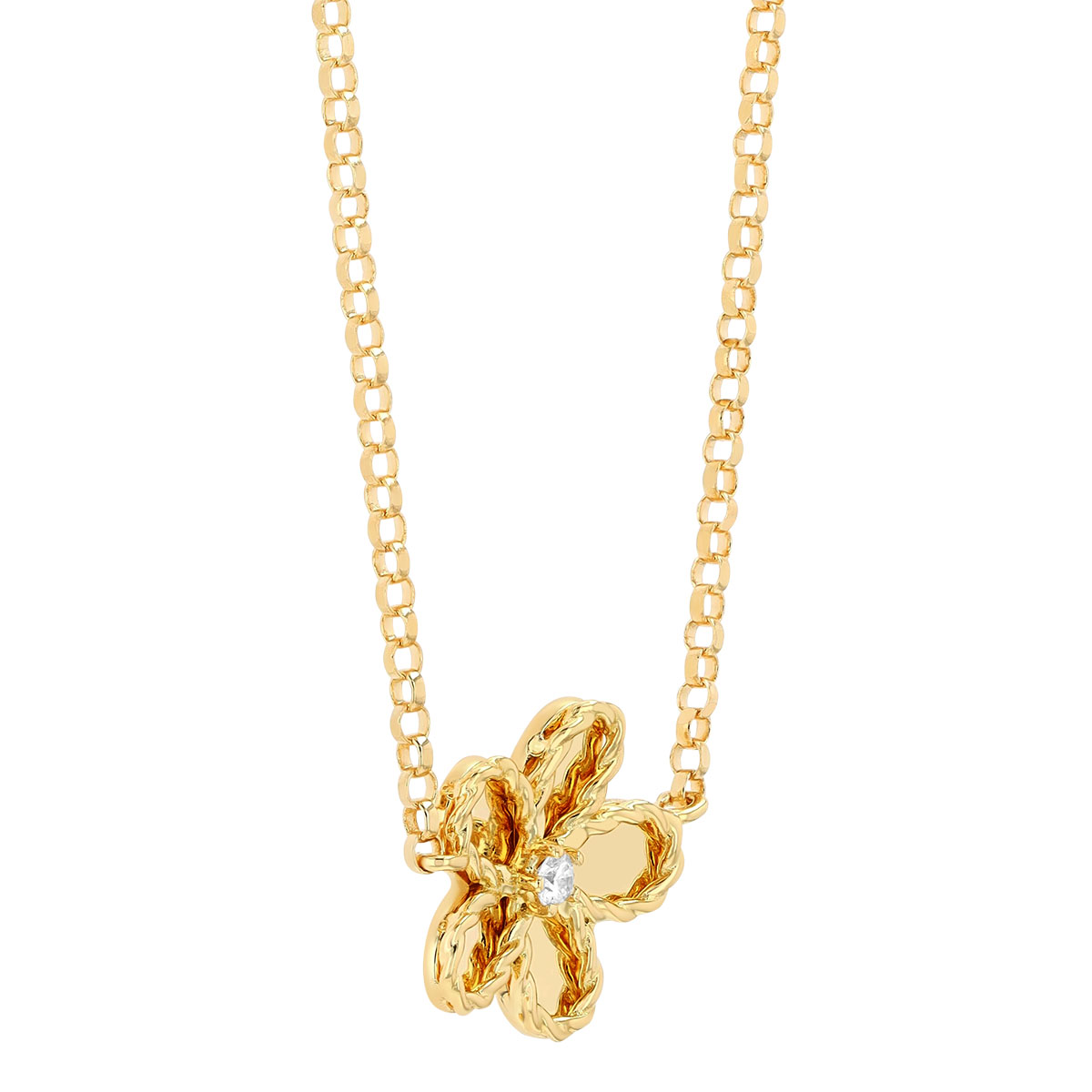 Roberto Coin Yellow Gold Flower Pendant with Single Diamond, 18