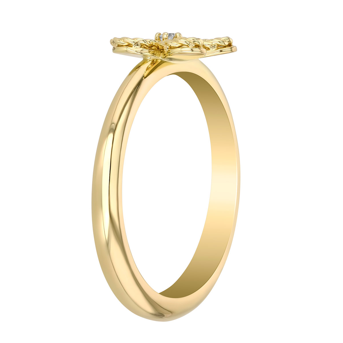 Roberto Coin Jasmine Dainty Yellow Gold Flower Ring with Diamond Accent