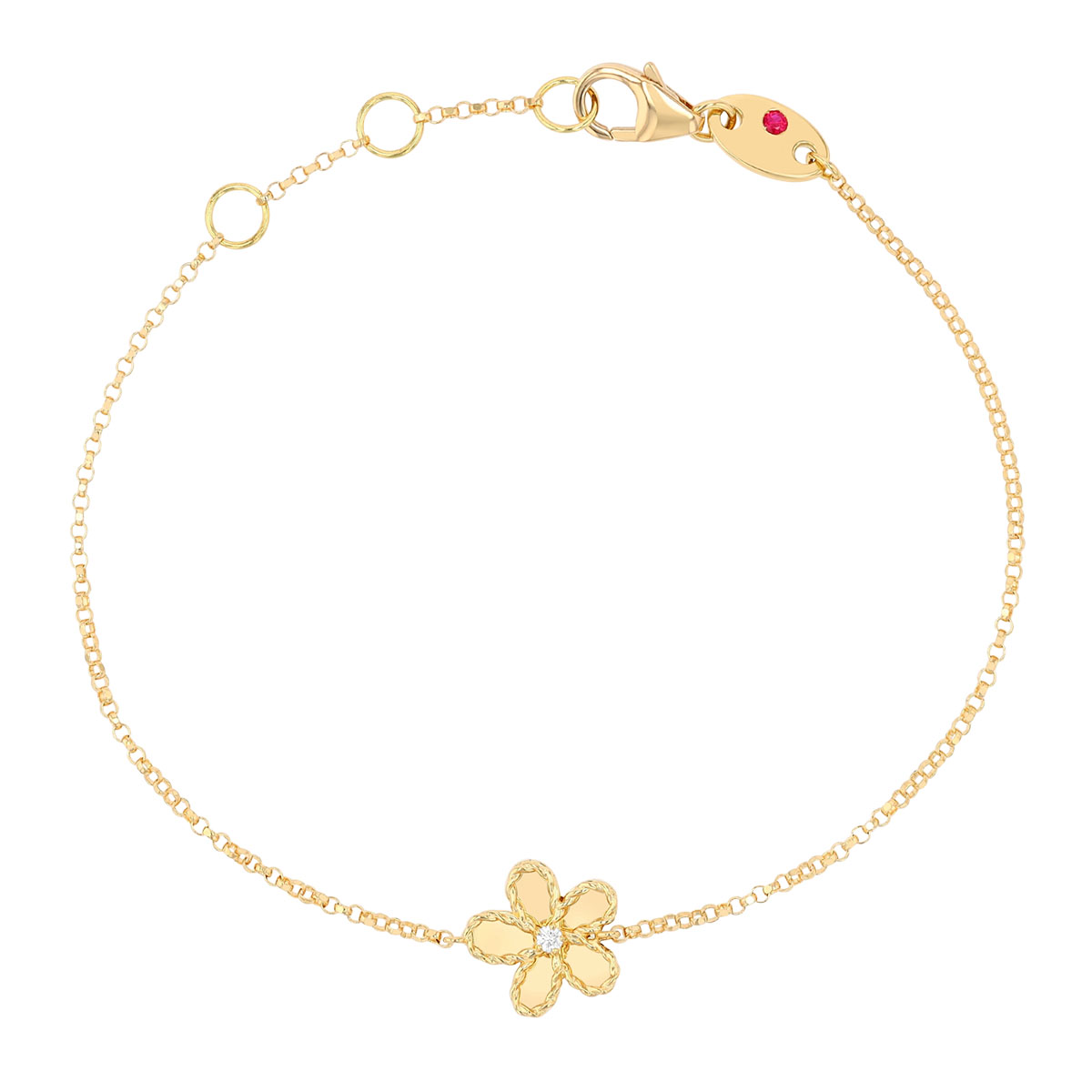 Roberto Coin Jasmine Yellow Gold Flower Bracelet with Diamond Accent, 7