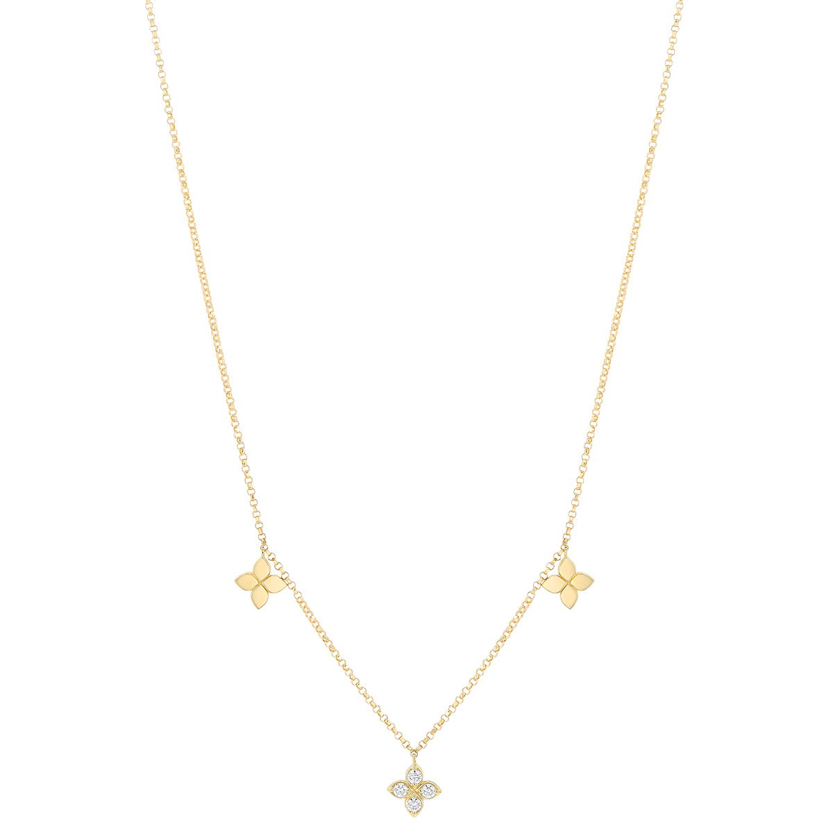 Roberto Coin Love By The Yard 3 Diamond & Yellow Gold Flower Drop Station Necklace, 17