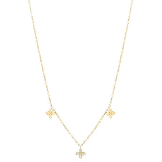 Roberto Coin Love By The Yard 3 Diamond & Yellow Gold Flower Drop Station Necklace, 17"