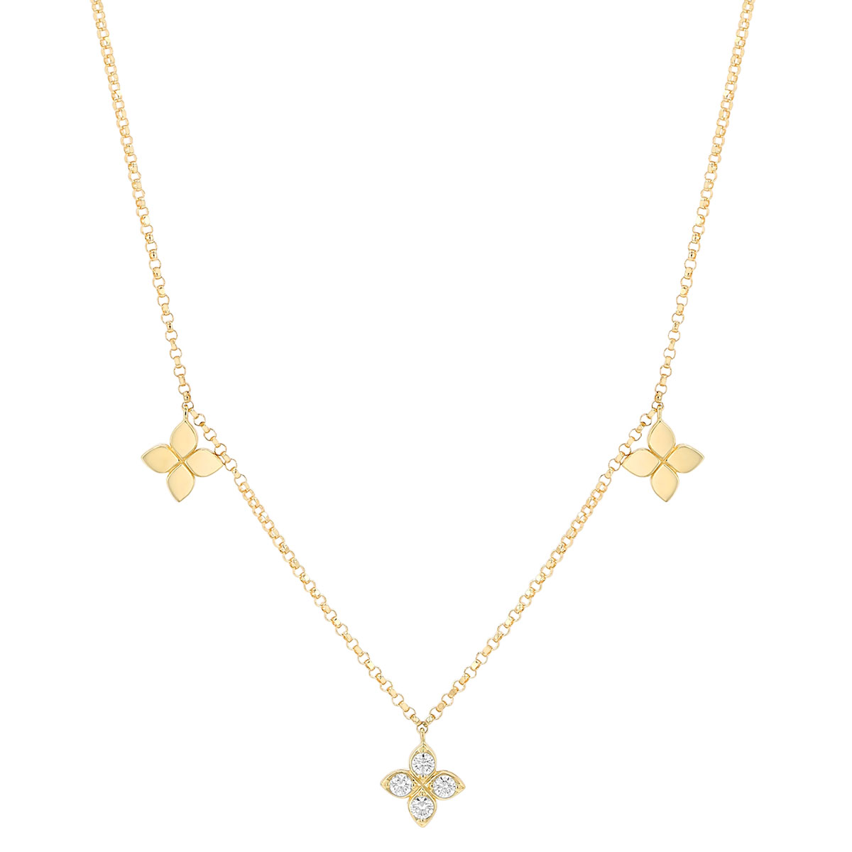 Roberto Coin Love By The Yard 3 Diamond & Yellow Gold Flower Drop Station Necklace, 17