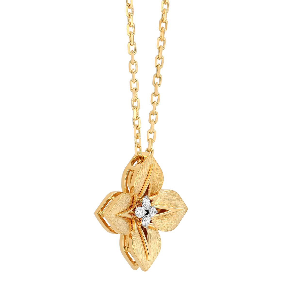 Roberto Coin Aurora Diamond Floral Pendant in Satin Yellow Gold, 18