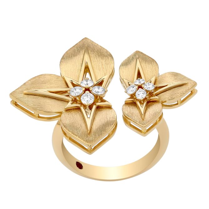 Roberto Coin Princess Diamond Split Star Ring in Yellow Gold