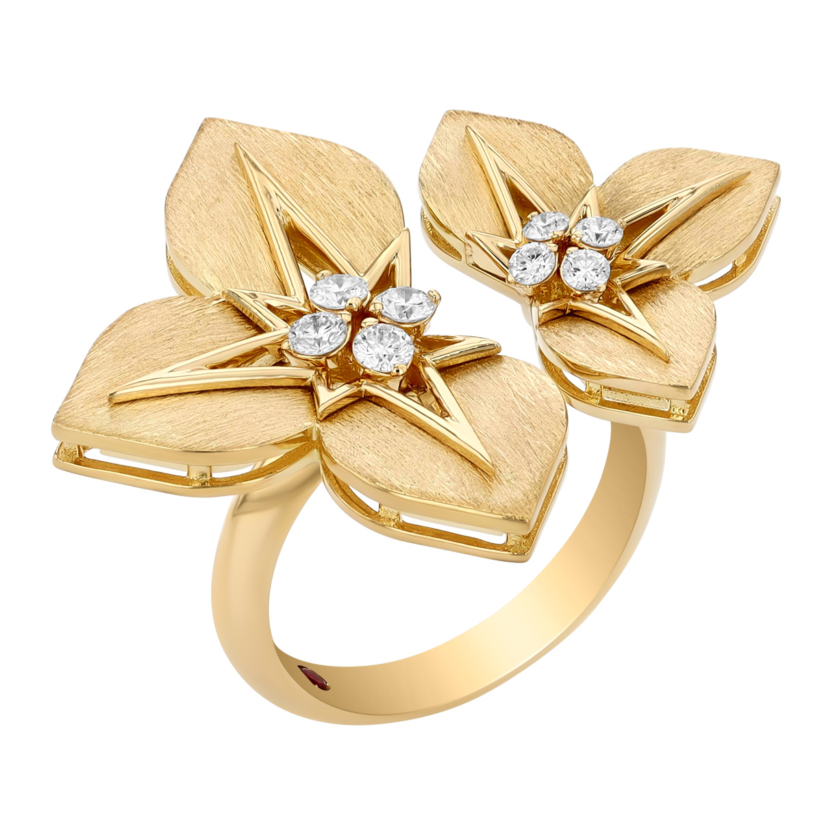 Roberto Coin Princess Diamond Split Star Ring in Yellow Gold
