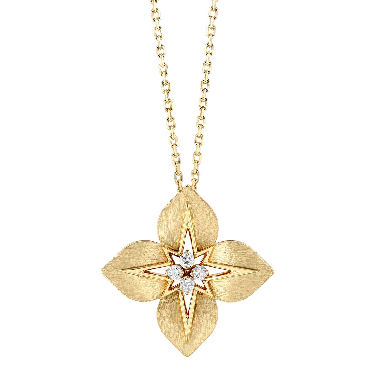 Roberto Coin Aurora Diamond Quartet Flower Pendant in Yellow Gold, 18