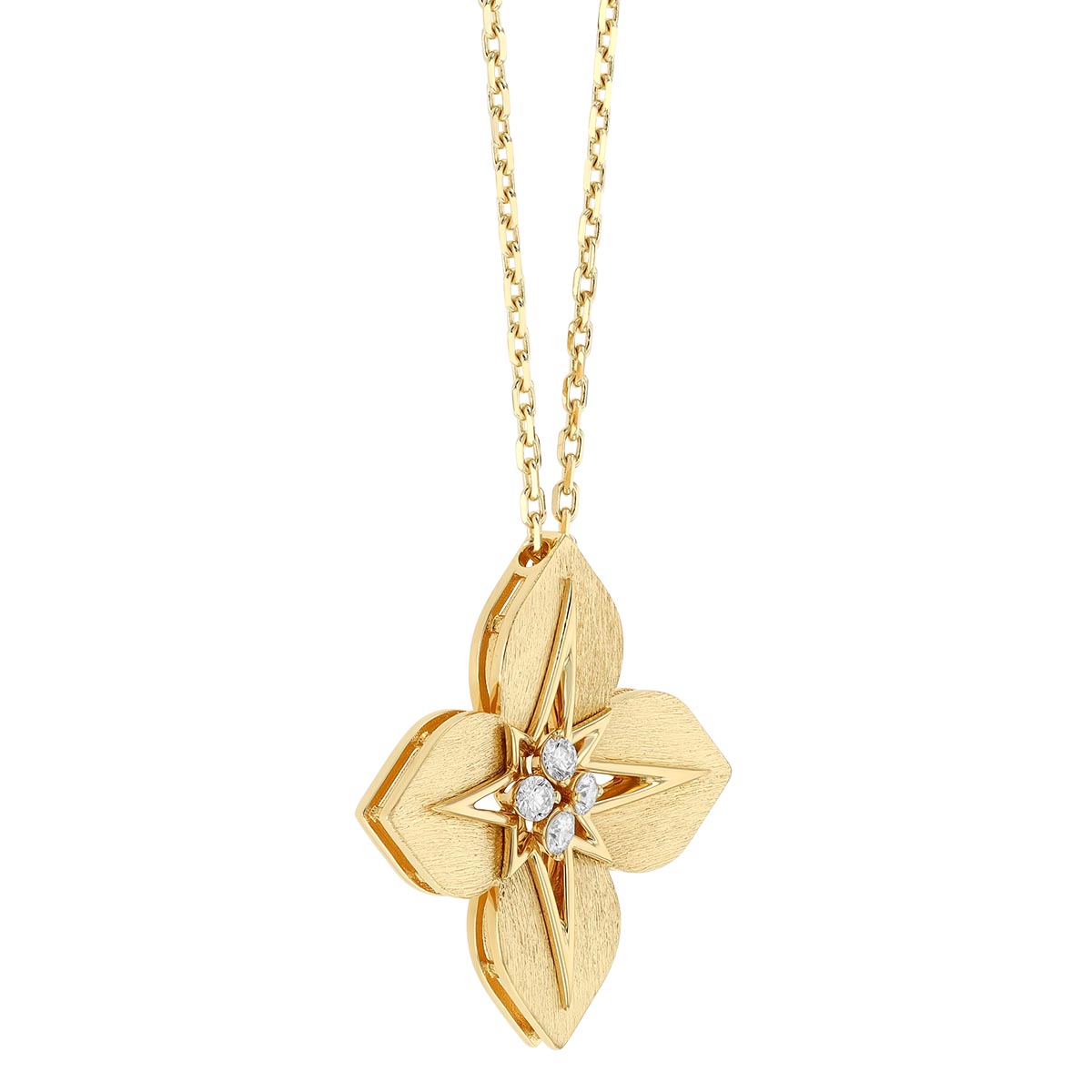 Roberto Coin Aurora Diamond Quartet Flower Pendant in Yellow Gold, 18
