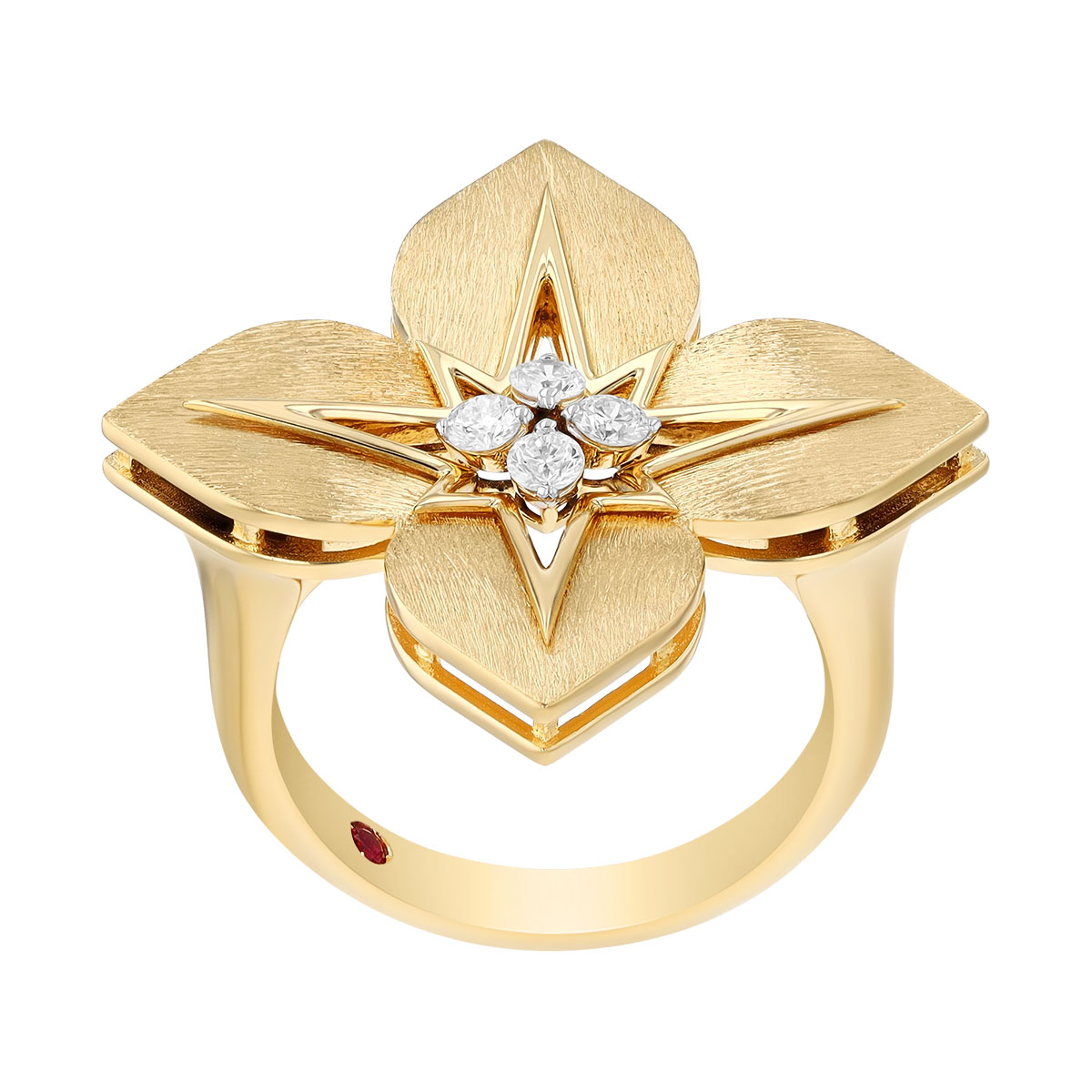 Roberto Coin Aurora Diamond Flower Ring in Yellow Gold