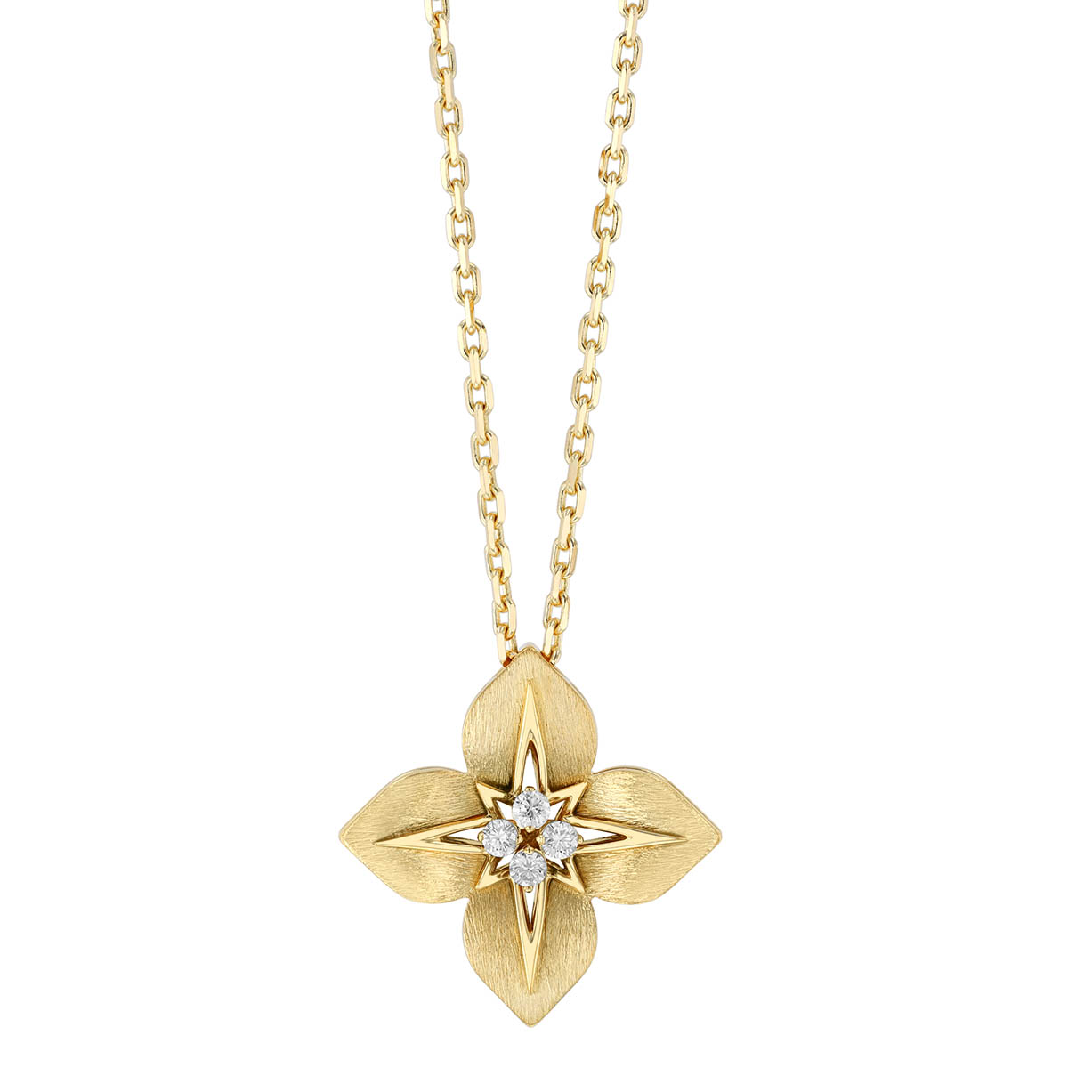 Roberto Coin Aurora Diamond Quartet Small Flower Pendant in Yellow Gold, 18