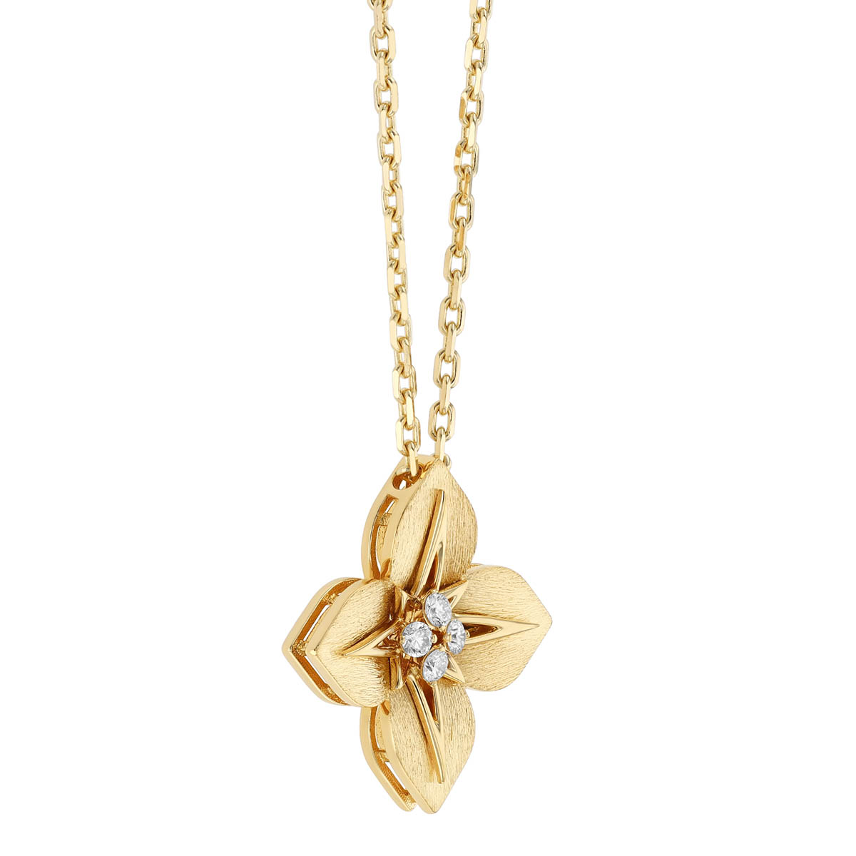 Roberto Coin Aurora Diamond Quartet Small Flower Pendant in Yellow Gold, 18