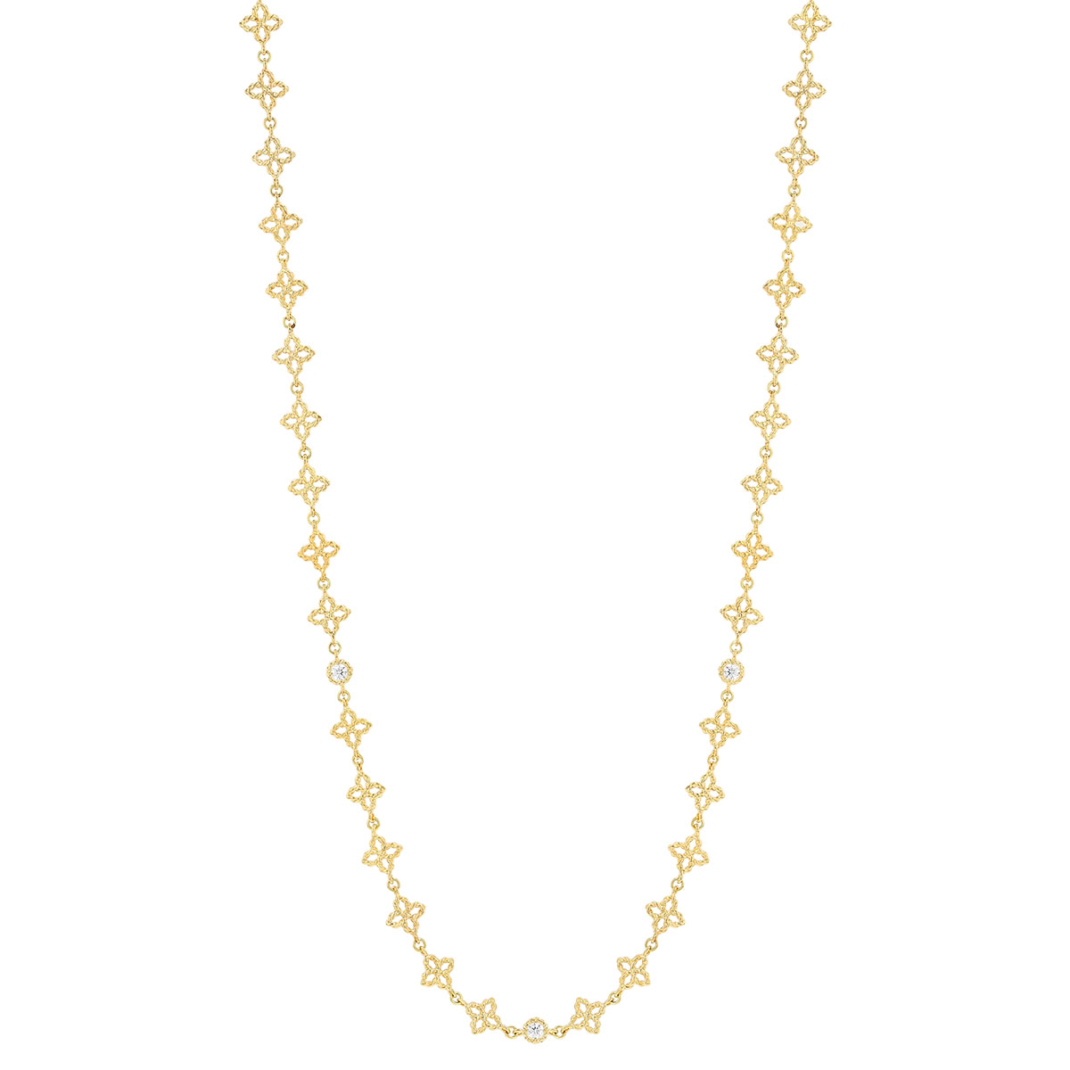 Roberto Coin Principessa Diamond Station Flower Necklace in Yellow Gold, 17