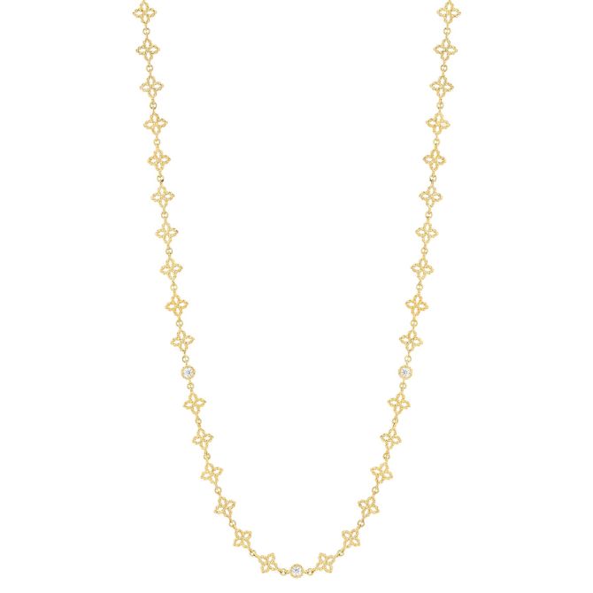 Roberto Coin Principessa Diamond Station Flower Necklace in Yellow Gold, 17"
