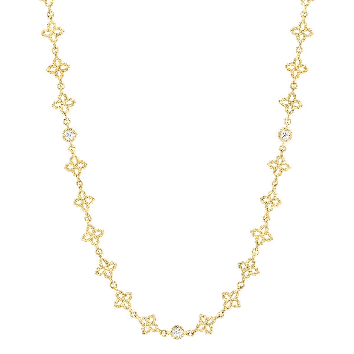 Roberto Coin Principessa Diamond Station Flower Necklace in Yellow Gold, 17