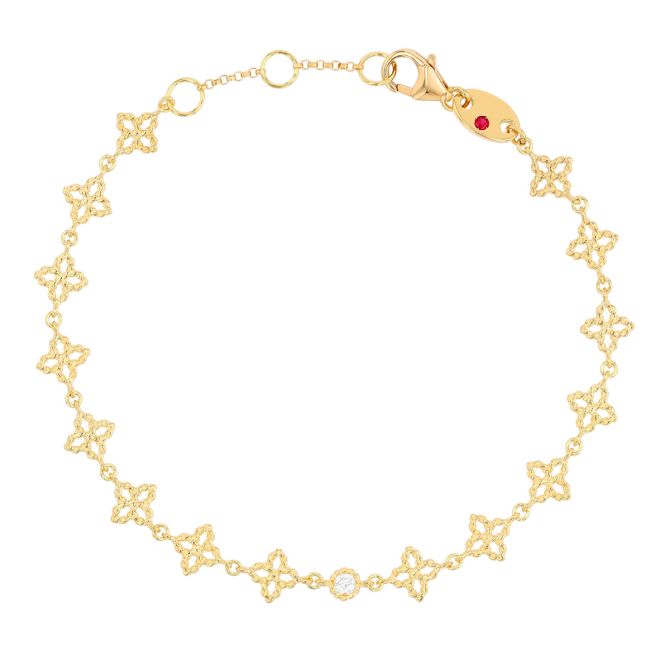 Roberto Coin Principessa Single Diamond Station Flower Bracelet in Yellow Gold, 7"