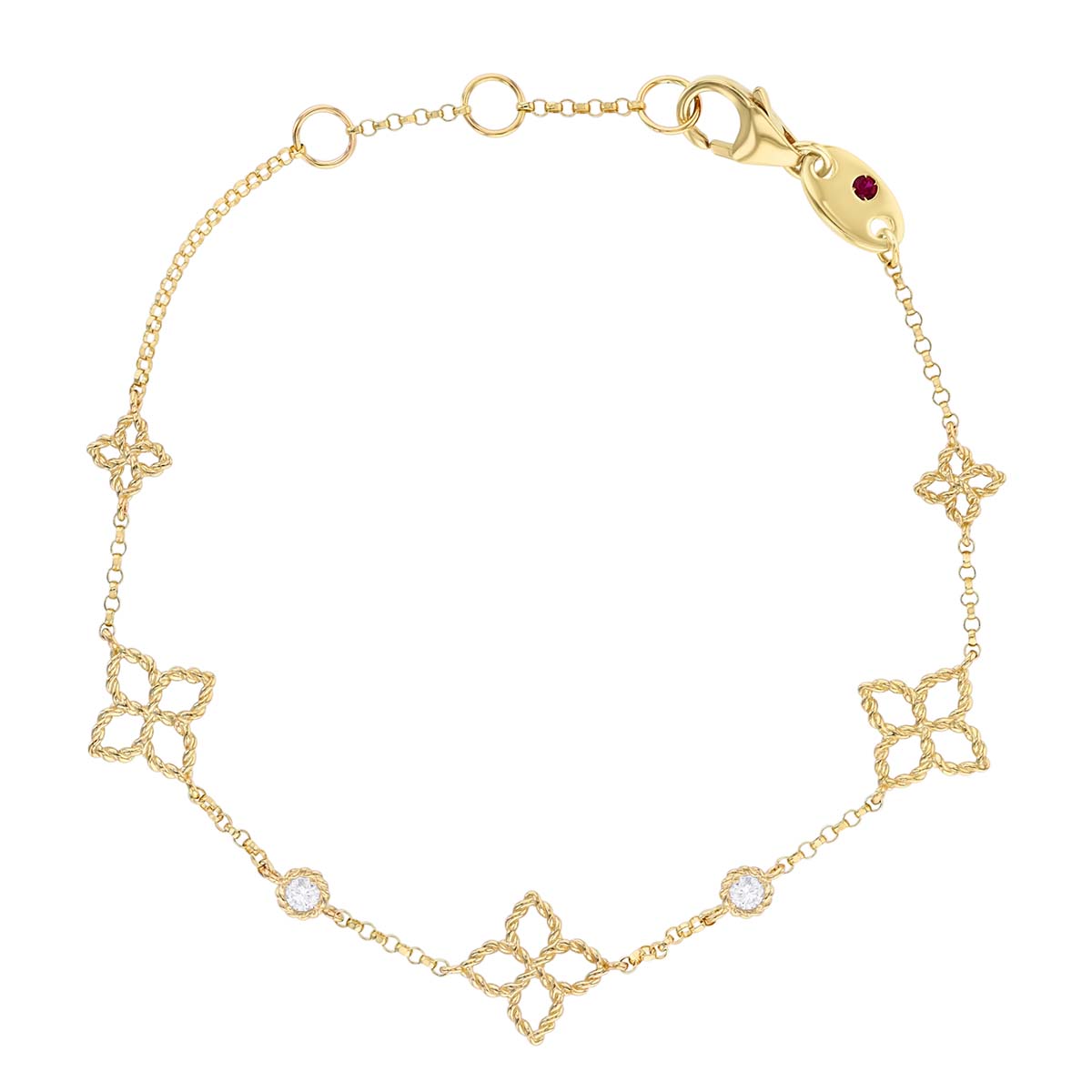 Roberto Coin Principessa Diamond & Flower Station Bracelet in Yellow Gold, 7