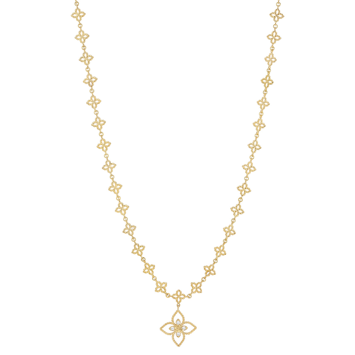 Roberto Coin Principessa Flower Pendant & Chain Necklace with Diamonds in Yellow Gold, 18