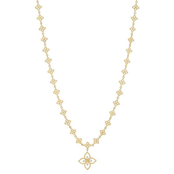 Roberto Coin Principessa Flower Pendant & Chain Necklace with Diamonds in Yellow Gold, 18"