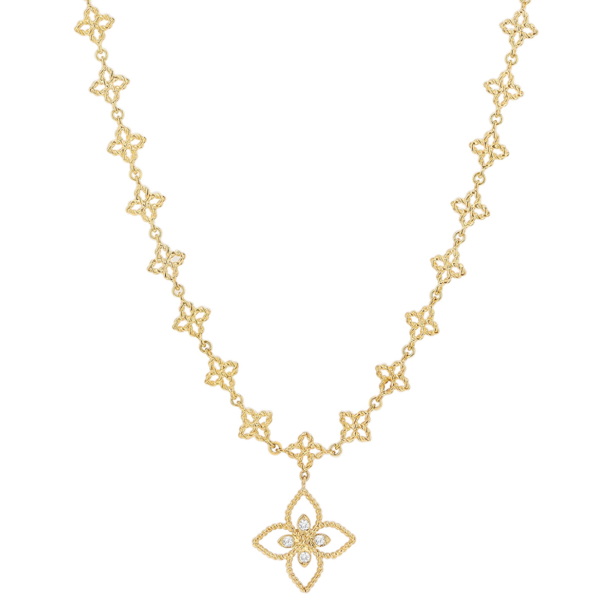 Roberto Coin Principessa Flower Pendant & Chain Necklace with Diamonds in Yellow Gold, 18