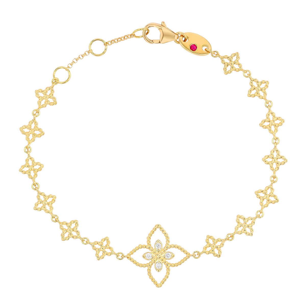Roberto Coin Principessa Diamond Flower Bracelet in Yellow Gold, 6.5