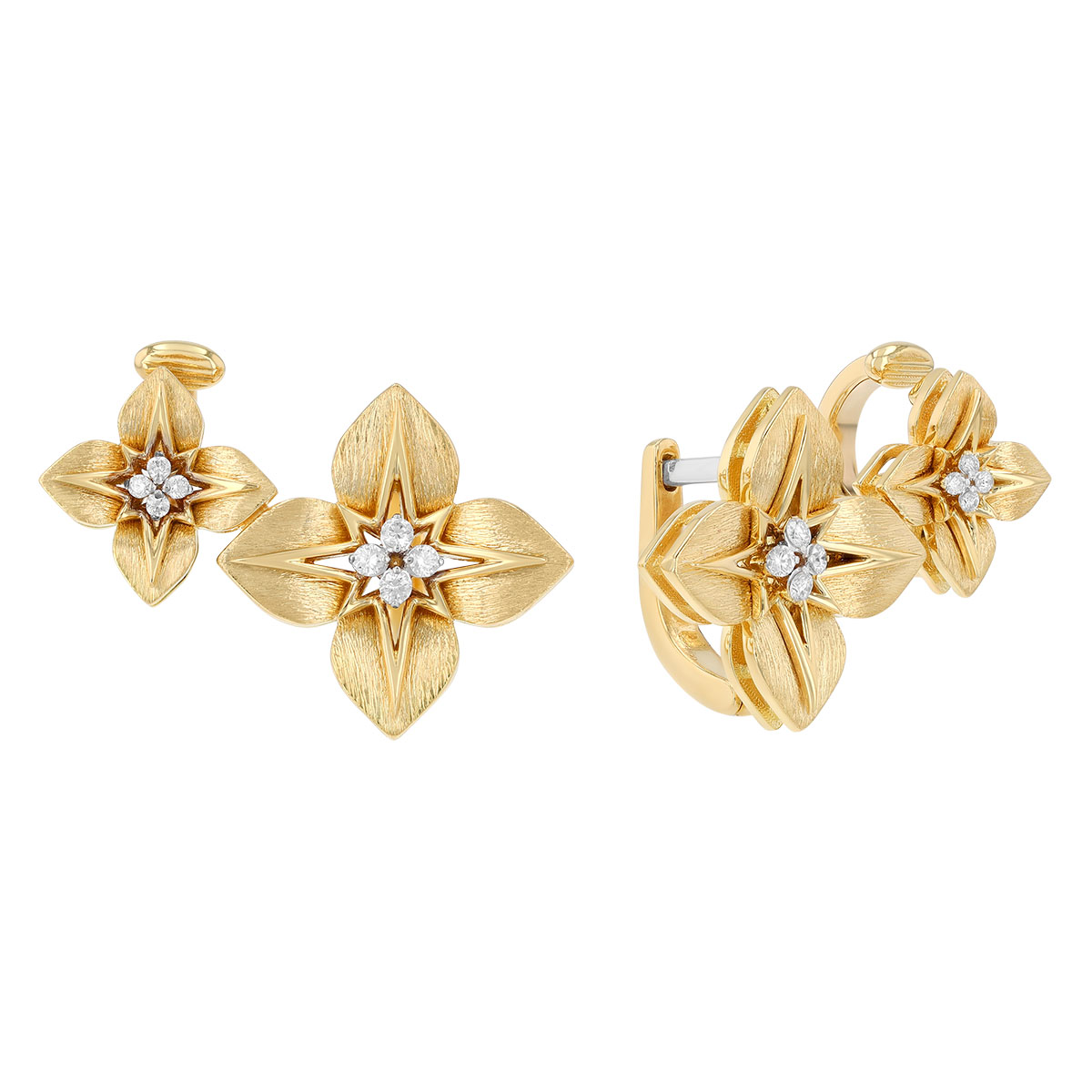 Roberto Coin Aurora Diamond Flower Duo Climber Earrings in Two Tone