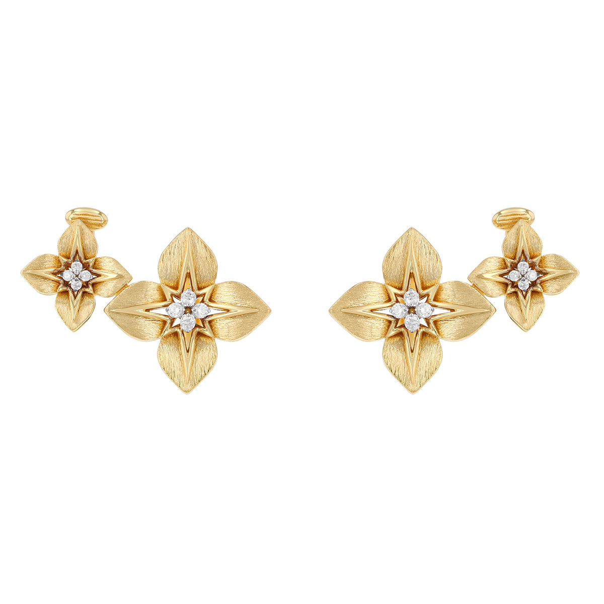 Roberto Coin Aurora Diamond Flower Duo Climber Earrings in Two Tone