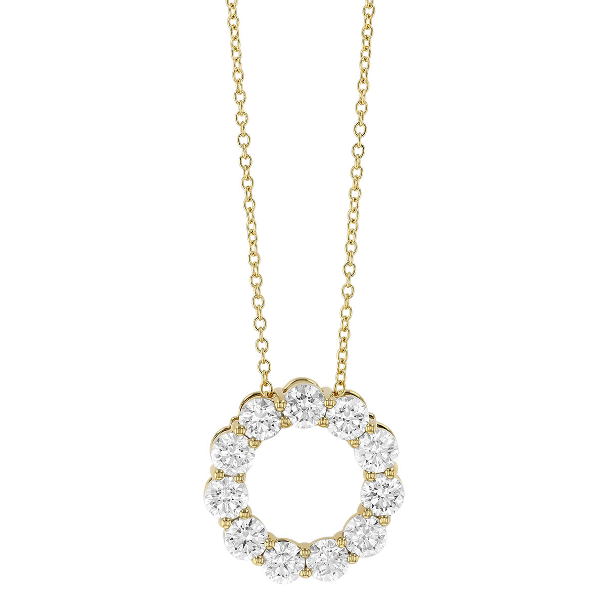 Diamond Open Circle Scalloped Edge Pendant in Yellow Gold