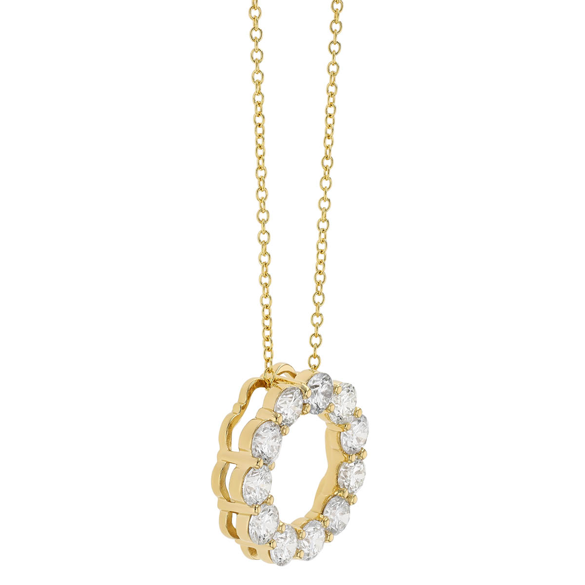 Diamond Open Circle Scalloped Edge Pendant in Yellow Gold