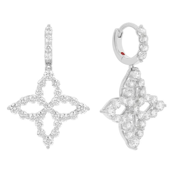 Roberto Coin Princess Flower Dangle Hoop Earrings in White Gold