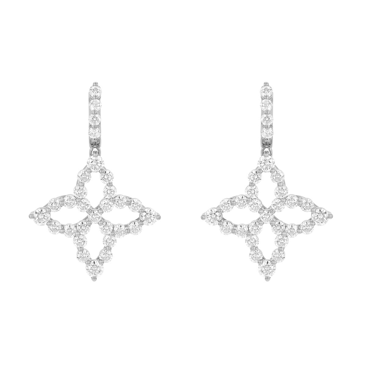 Roberto Coin Princess Flower Dangle Hoop Earrings in White Gold