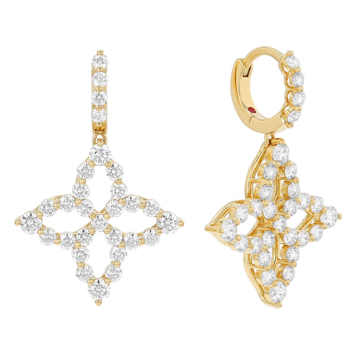 Roberto Coin Princess Flower Dangle Hoop Earrings in Yellow Gold