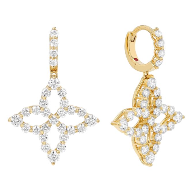 Roberto Coin Princess Flower Dangle Hoop Earrings in Yellow Gold
