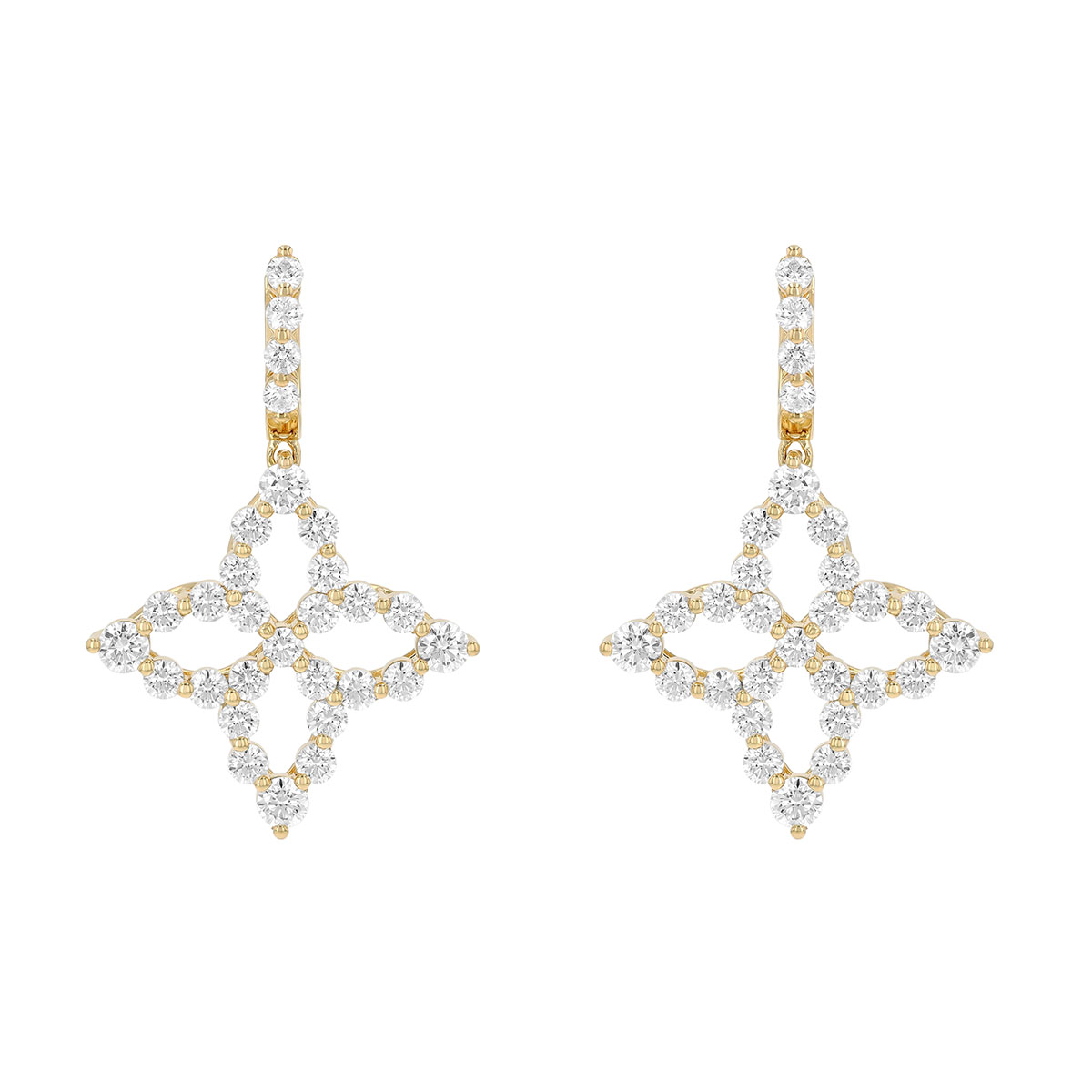 Roberto Coin Princess Flower Dangle Hoop Earrings in Yellow Gold