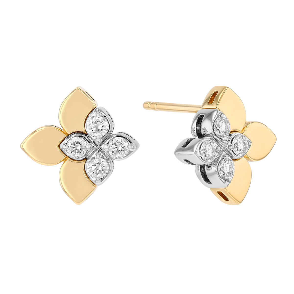 Roberto Coin Love in Verona East to West Diamond Flower Duo Stud Earrings in Two Tone