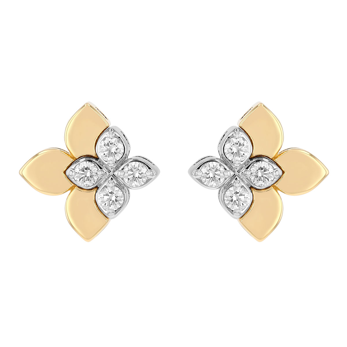 Roberto Coin Love in Verona East to West Diamond Flower Duo Stud Earrings in Two Tone