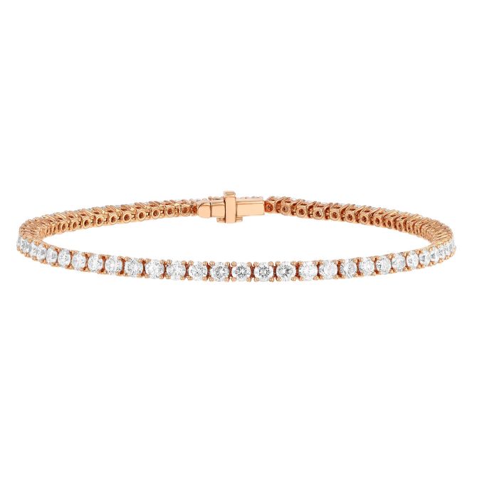 TARA Pearls Round Diamond 4 Prong Tennis Bracelet in Rose Gold, 7", 4.31 cttw