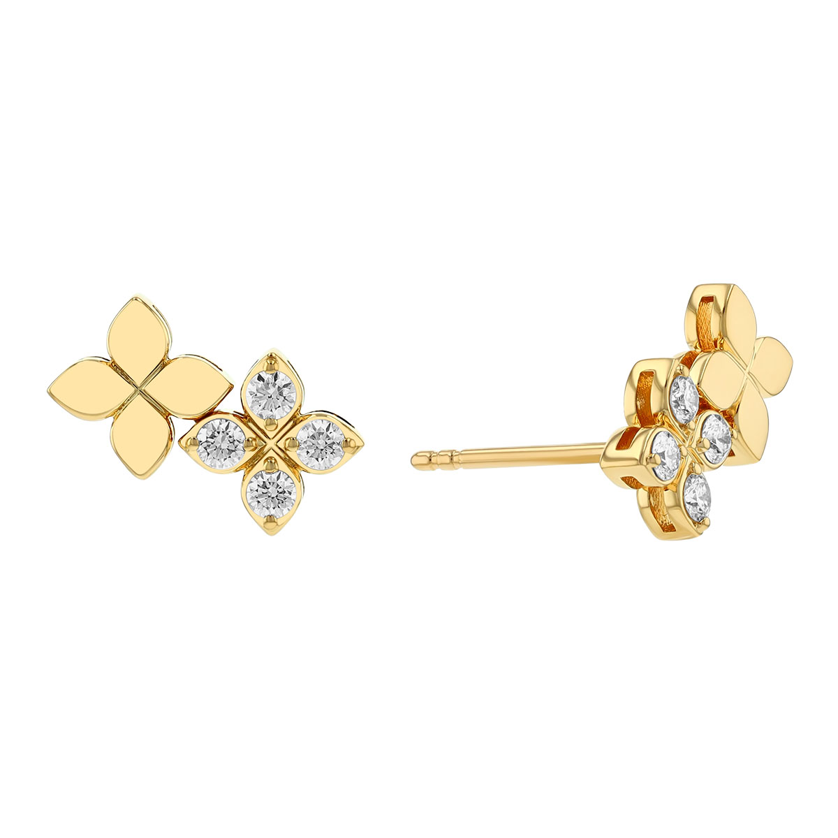 Roberto Coin Princess Flower Diamond Quartet & Yellow Gold Double Flower Stud Earrings