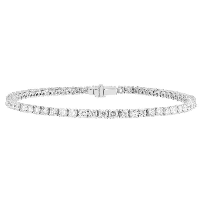 TARA Pearls Round Diamond 4 Prong Tennis Bracelet in White Gold, 7", 4.89 cttw