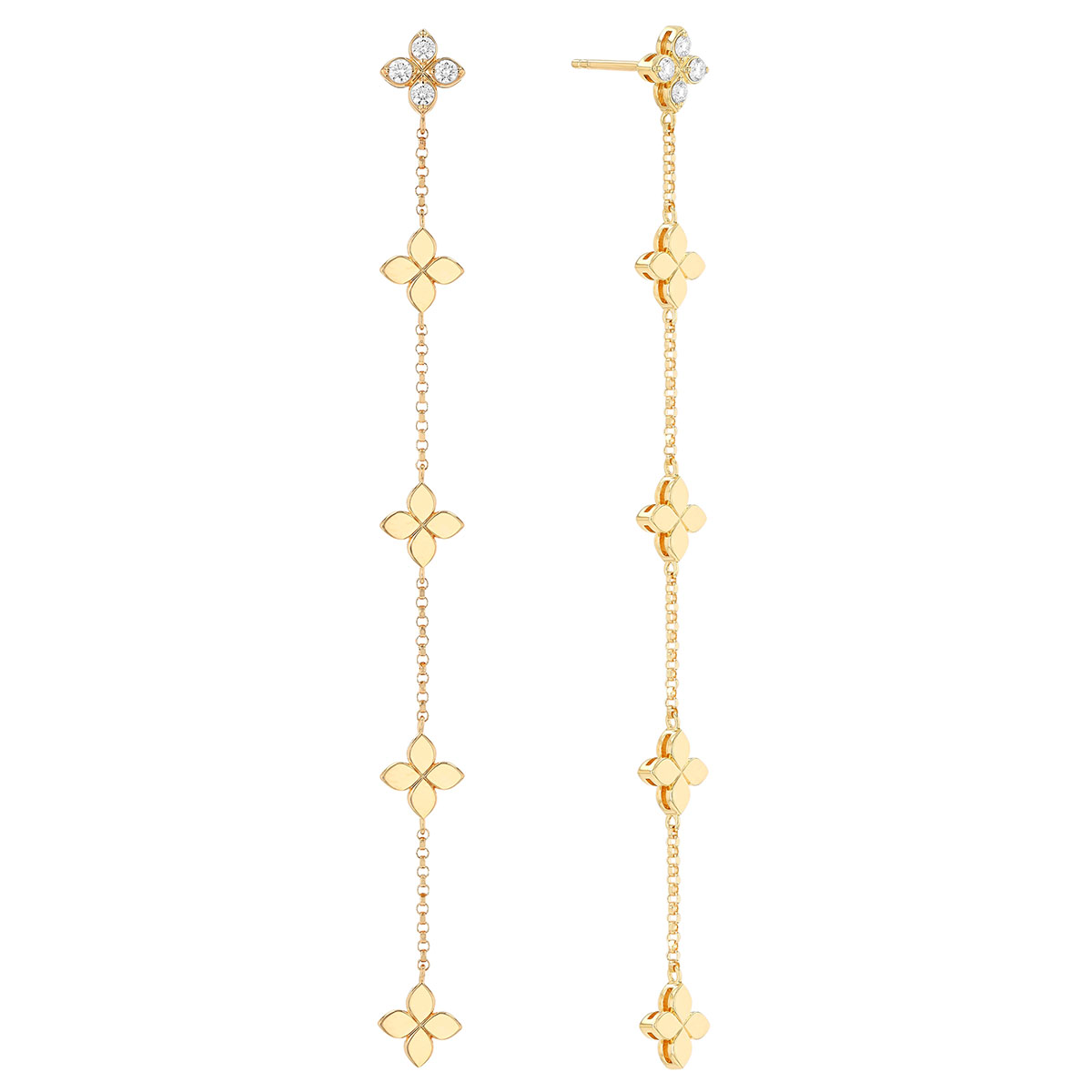 Roberto Coin Love in Verona Diamond & Yellow Gold Flower Long Dangle Earrings