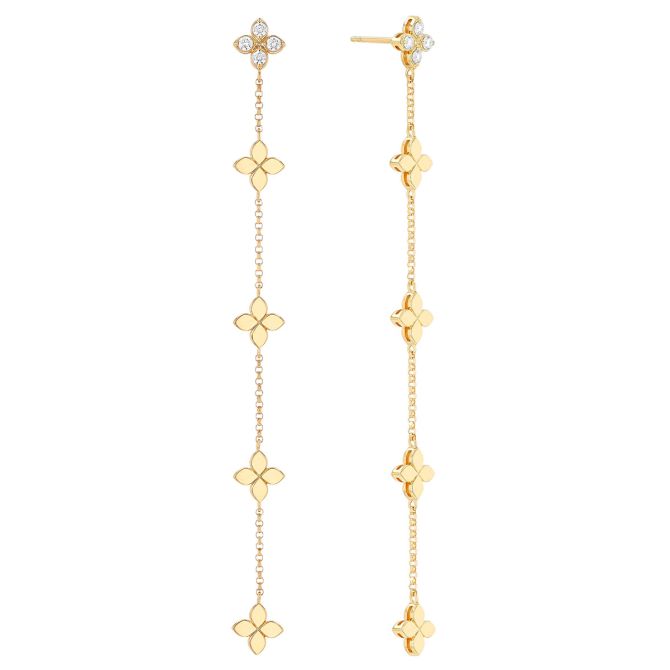Roberto Coin Love in Verona Diamond & Yellow Gold Flower Long Dangle Earrings