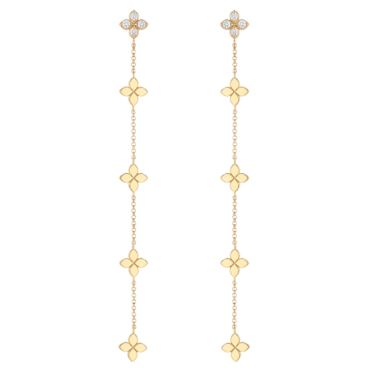 Roberto Coin Love in Verona Diamond & Yellow Gold Flower Long Dangle Earrings