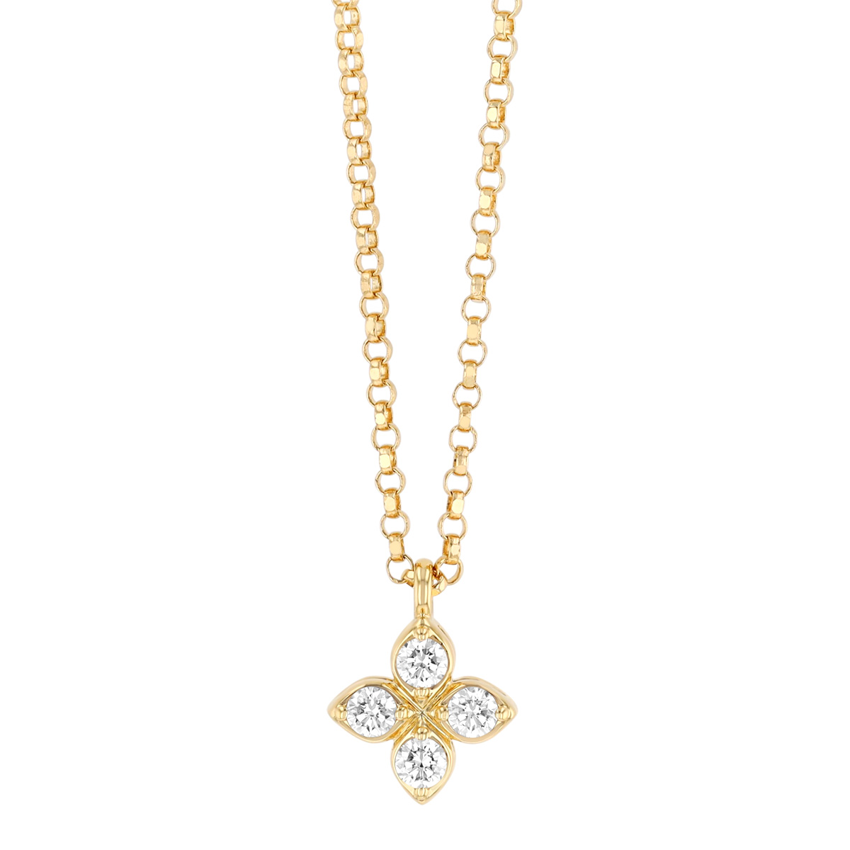 Roberto Coin Princess Flower Dainty Diamond Quartet Flower Pendant in Yellow Gold, 18