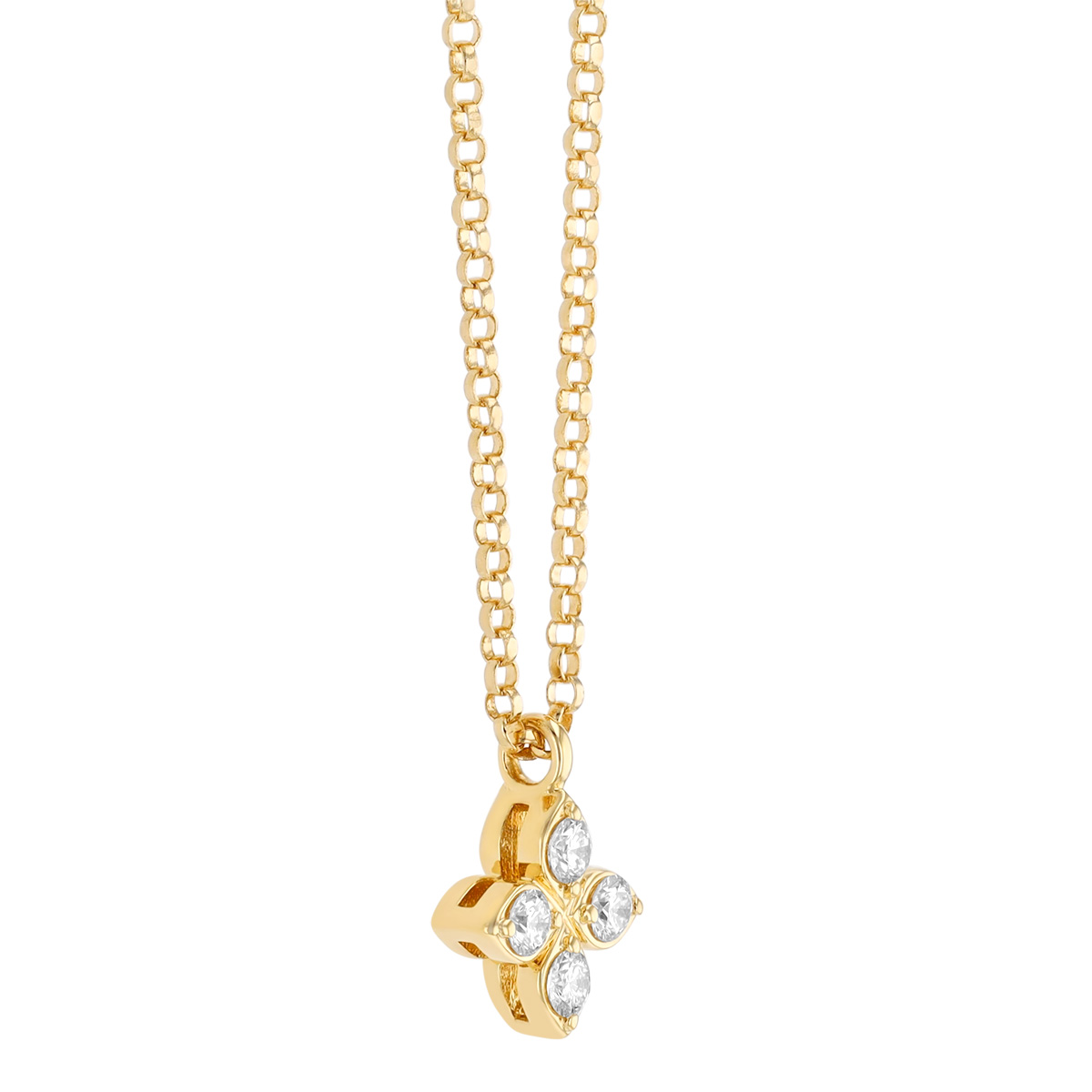 Roberto Coin Princess Flower Dainty Diamond Quartet Flower Pendant in Yellow Gold, 18