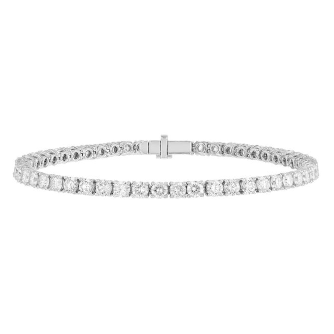 TARA Pearls Round Diamond 4 Prong Tennis Bracelet in White Gold, 7", 6.88 cttw