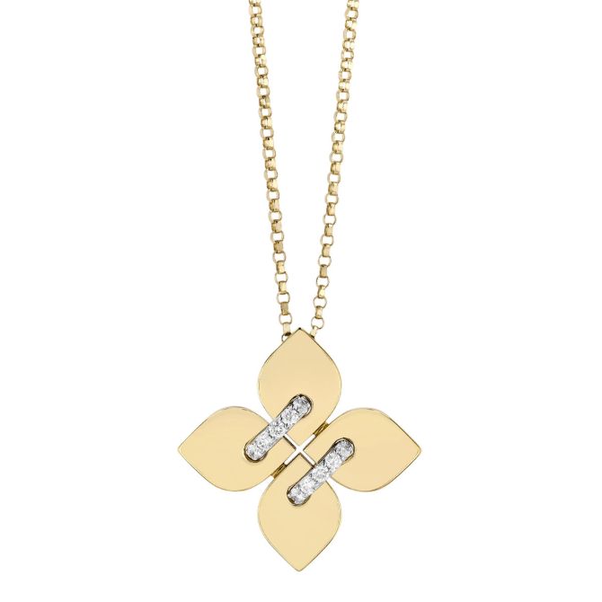 Roberto Coin Love in Verona Diamond Flower Pendant in Two Tone, 18"