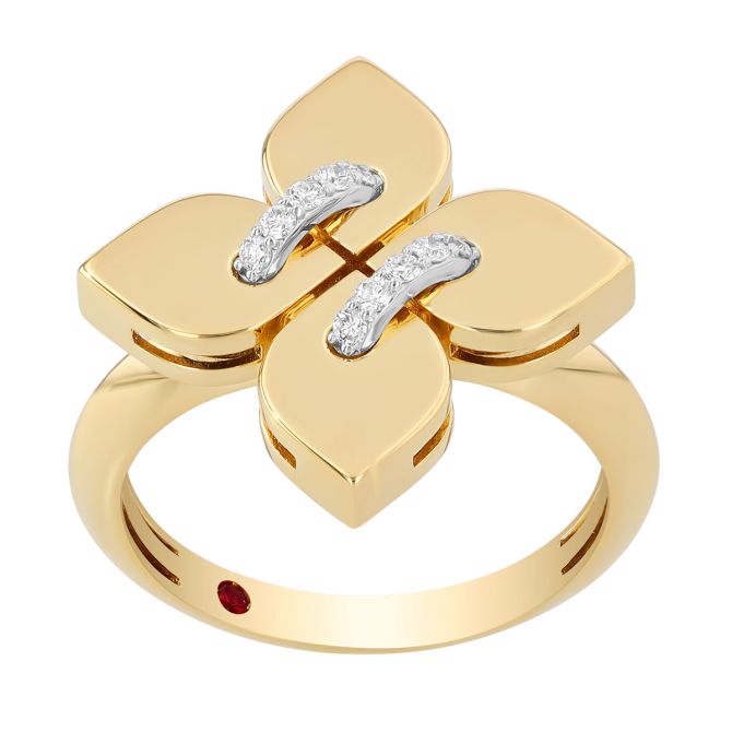 Roberto Coin Love in Verona Medium Diamond Link Flower Ring in Two Tone
