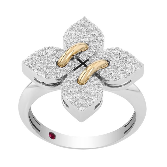 Roberto Coin Love in Verona Medium Diamond Pave Flower Ring in Two Tone