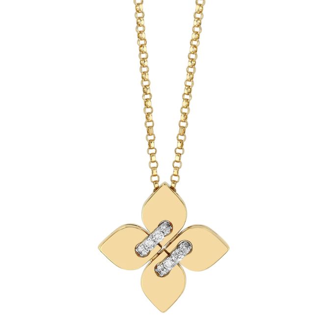 Roberto Coin Love in Verona Diamond Small Flower Pendant in Two Tone, 18"